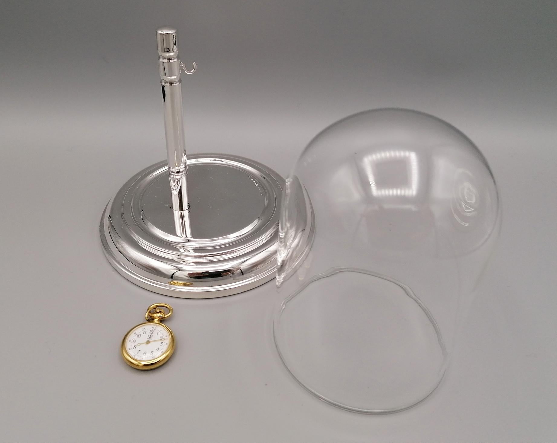 20th Century Italian Sterling Silver Pocket Watch Stand with Glass Bell For Sale 4