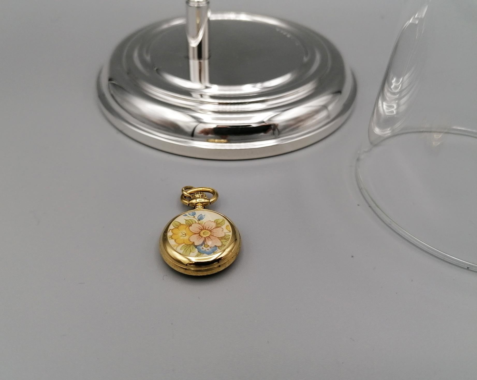 20th Century Italian Sterling Silver Pocket Watch Stand with Glass Bell 5