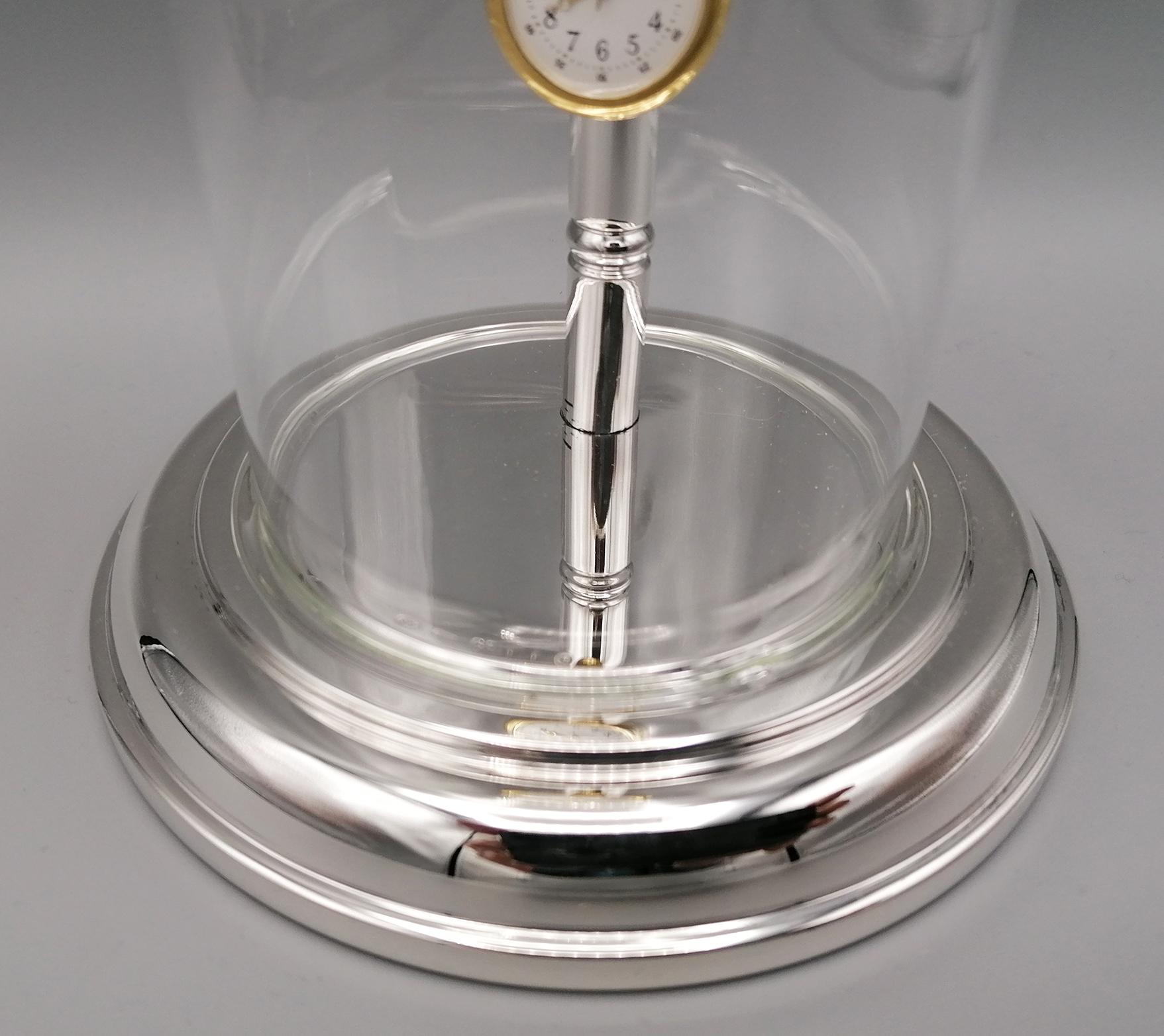 20th Century Italian Sterling Silver Pocket Watch Stand with Glass Bell In Excellent Condition For Sale In VALENZA, IT