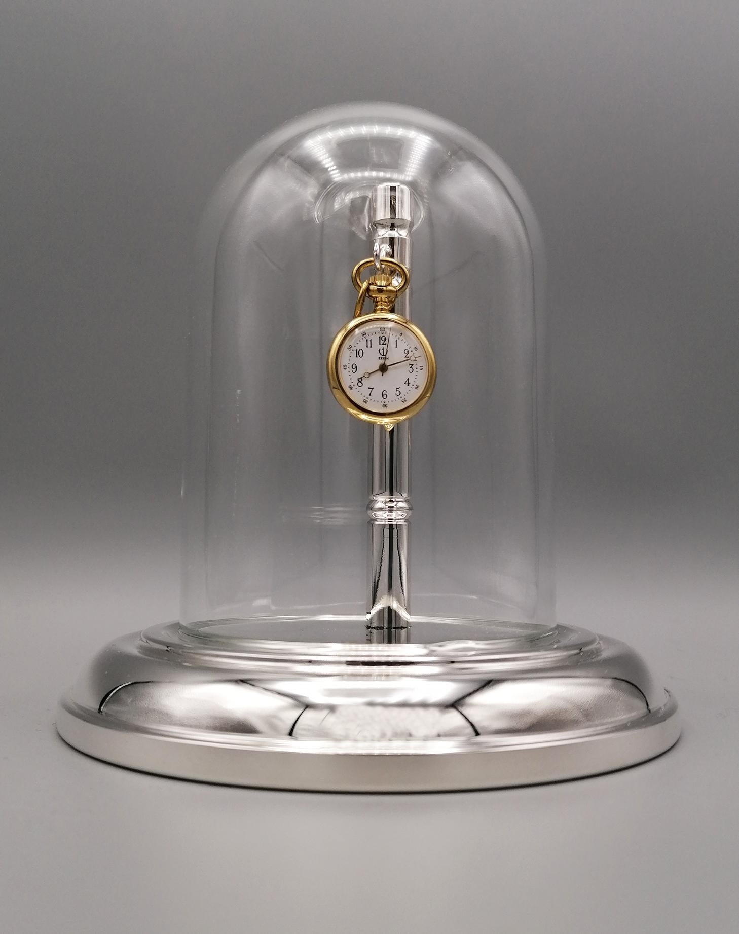 Late 20th Century 20th Century Italian Sterling Silver Pocket Watch Stand with Glass Bell For Sale