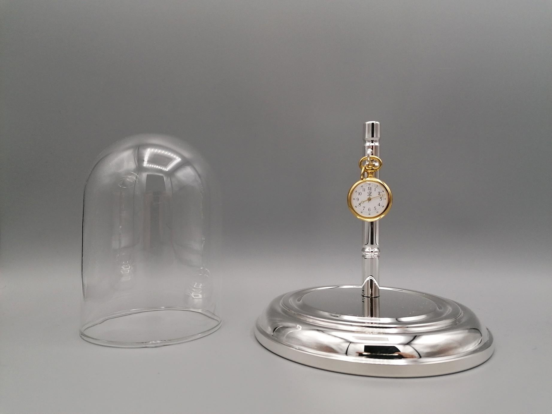 20th Century Italian Sterling Silver Pocket Watch Stand with Glass Bell For Sale 1