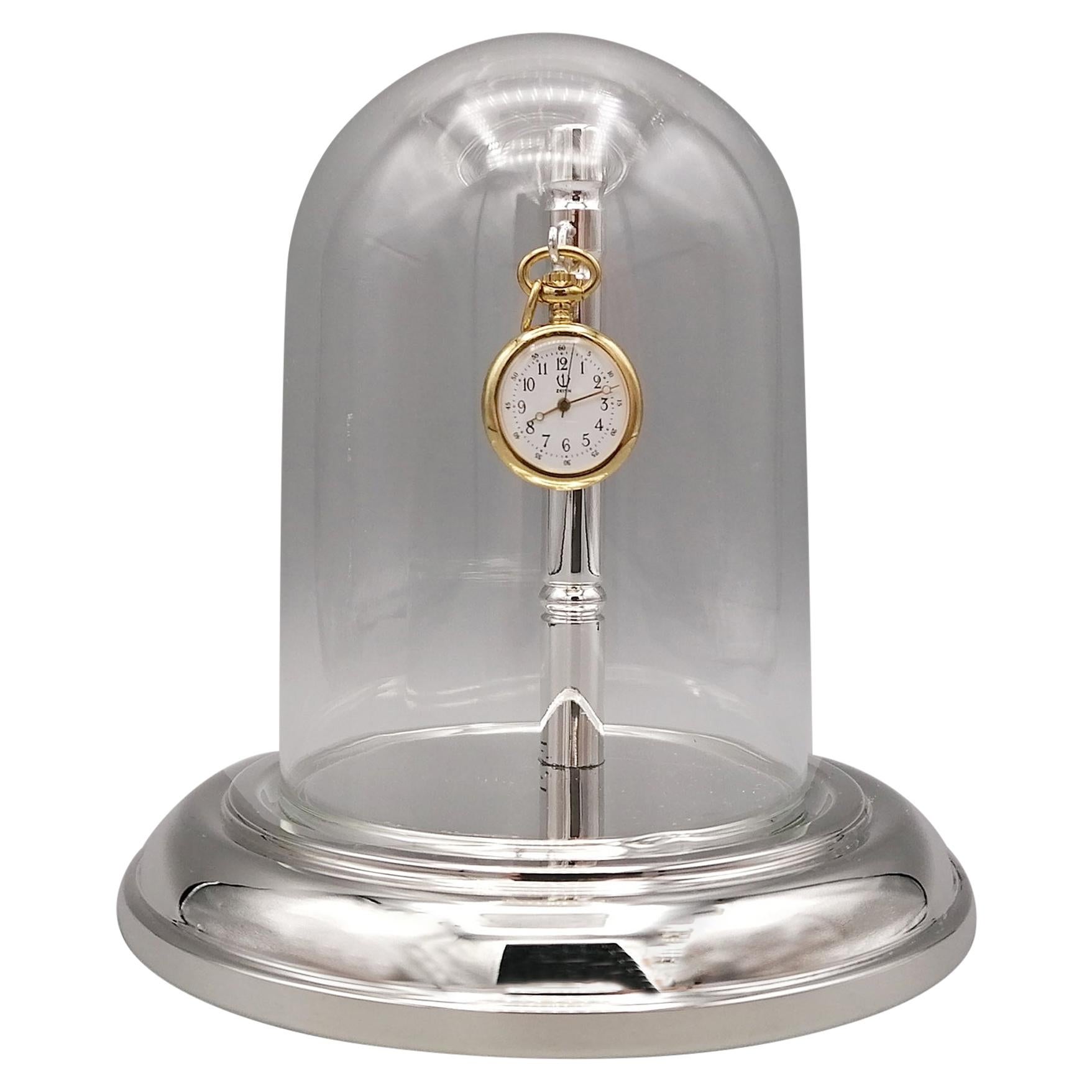 20th Century Italian Sterling Silver Pocket Watch Stand with Glass Bell For Sale