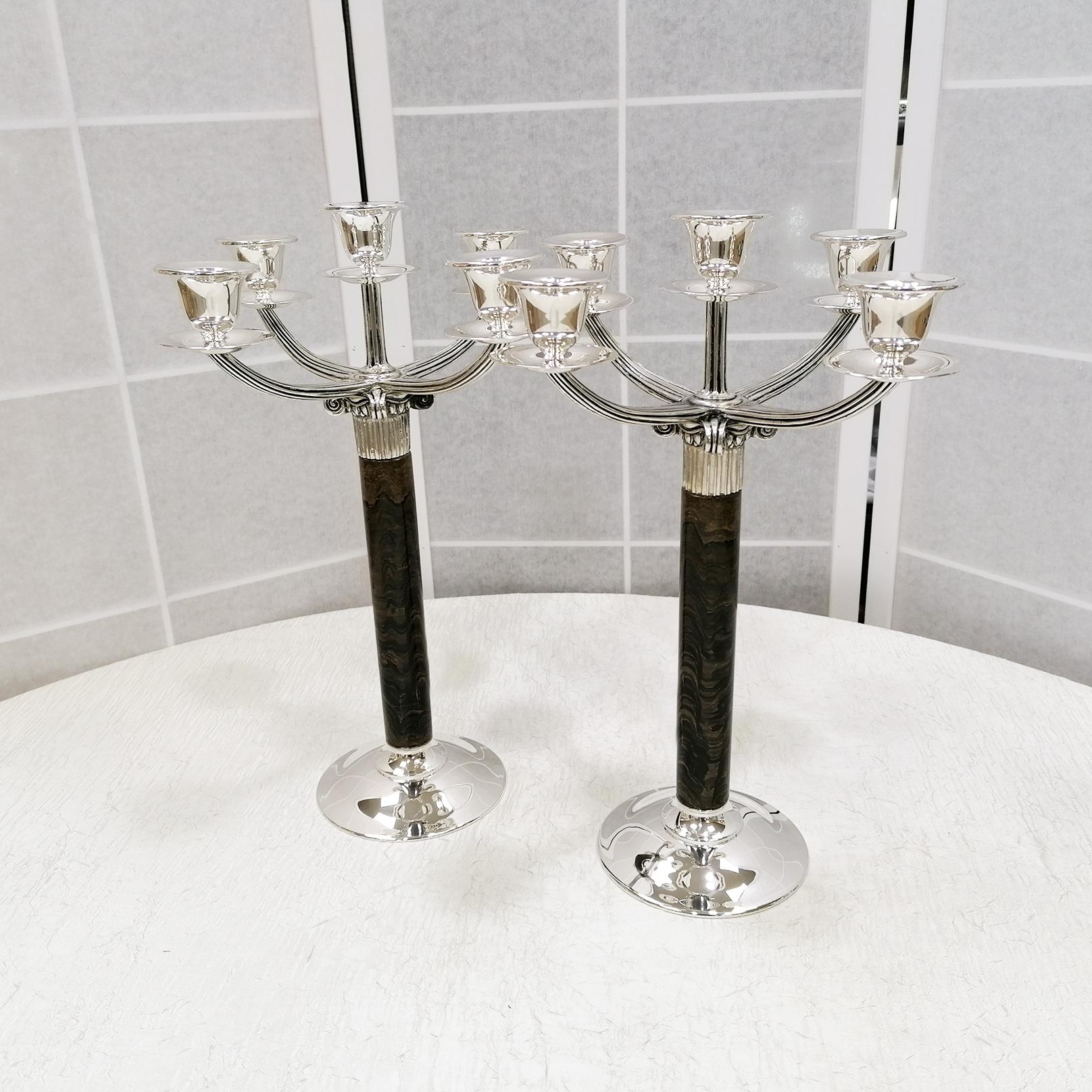 20th Century Italian Sterling Silver Pair Candelabras Neoclassical Style For Sale 1