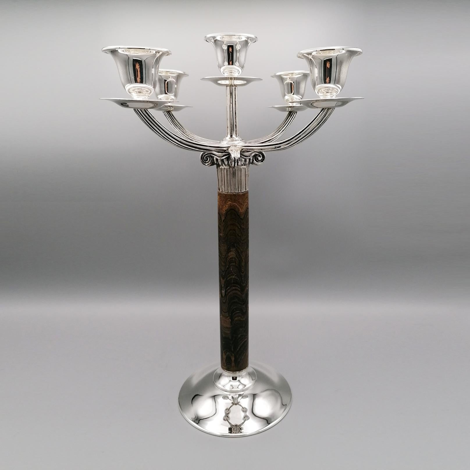 20th Century Italian Sterling Silver Pair Candelabras Neoclassical Style For Sale 2