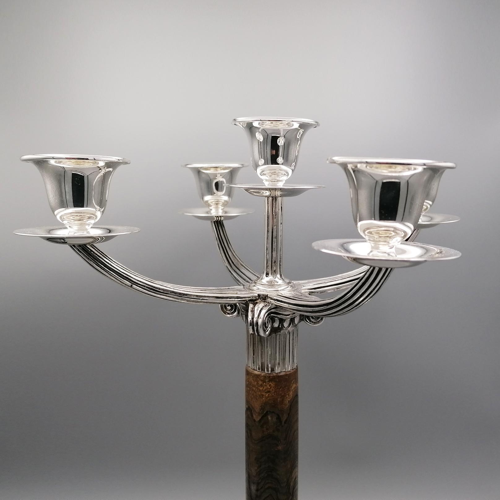 20th Century Italian Sterling Silver Pair Candelabras Neoclassical Style For Sale 3