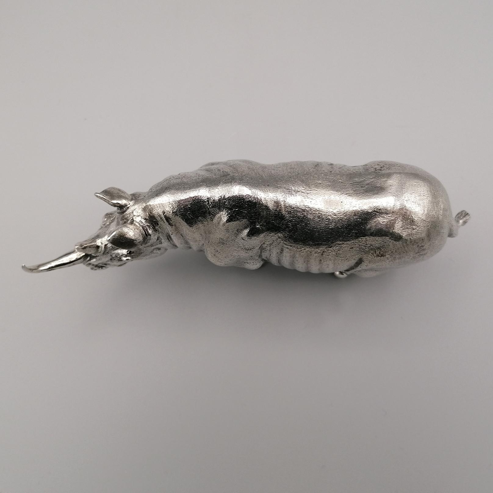 21st Century Italian Sterling Silver Rhinoceros Sculpture 1