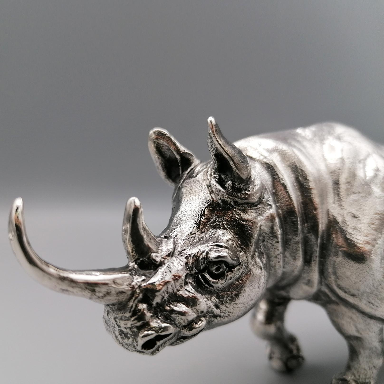 21st Century Italian Sterling Silver Rhinoceros Sculpture 2
