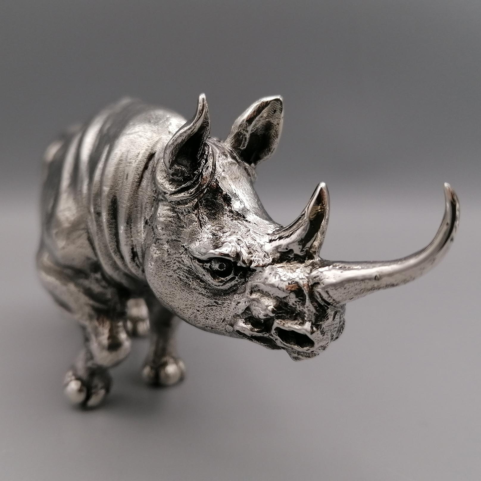 21st Century Italian Sterling Silver Rhinoceros Sculpture 3