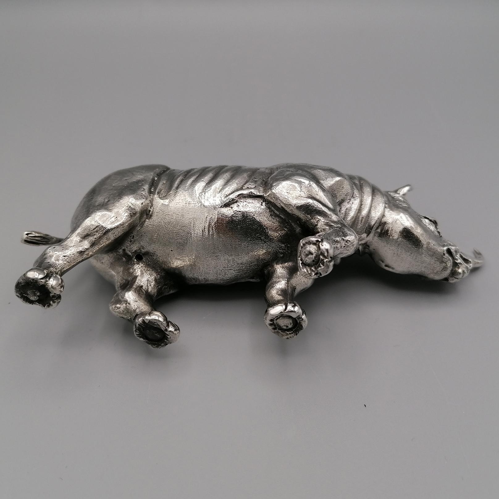 21st Century Italian Sterling Silver Rhinoceros Sculpture 4