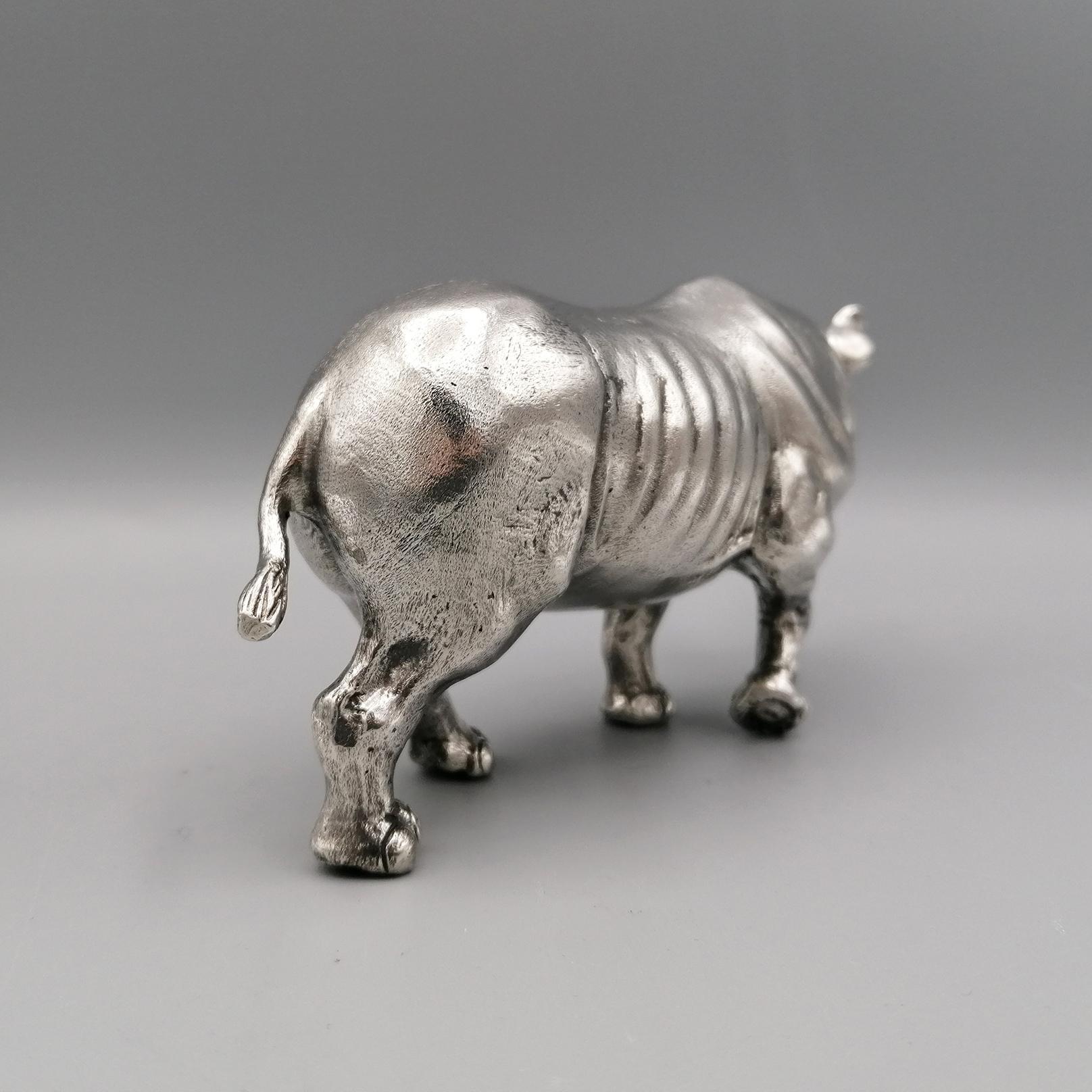 Other 21st Century Italian Sterling Silver Rhinoceros Sculpture