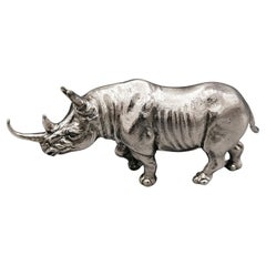 21st Century Italian Sterling Silver Rhinoceros Sculpture