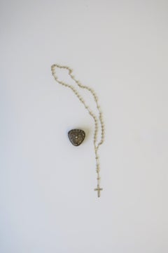 20th Century Italian Sterling Silver Rosary Beads in Heart Shaped Box
