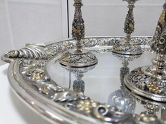 20th Century Italian Sterling Silver Six Beakers with Silver 800 Tray