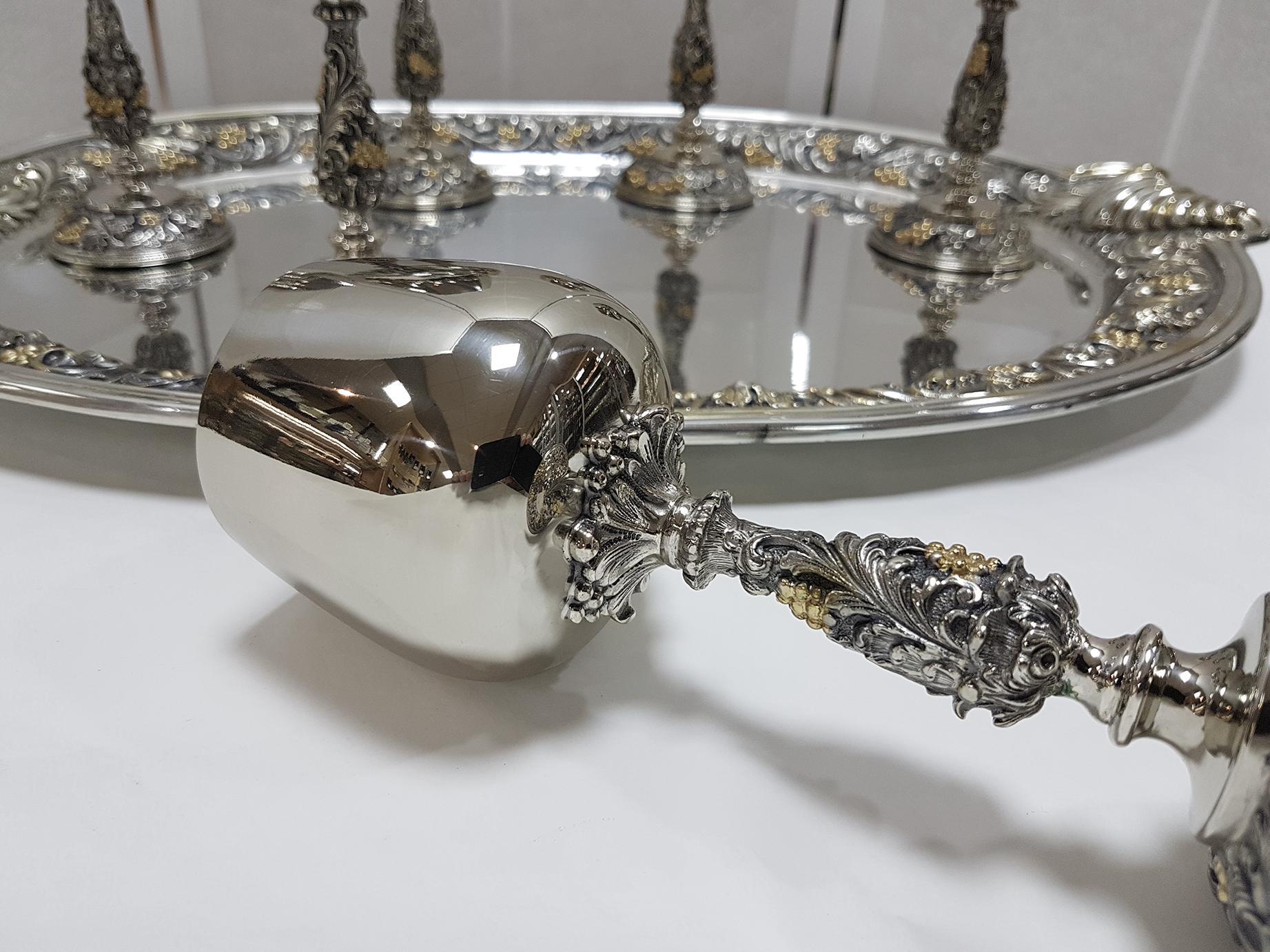 Late 20th Century 20th Century Italian Sterling Silver Six Beakers with Silver 800 Tray For Sale