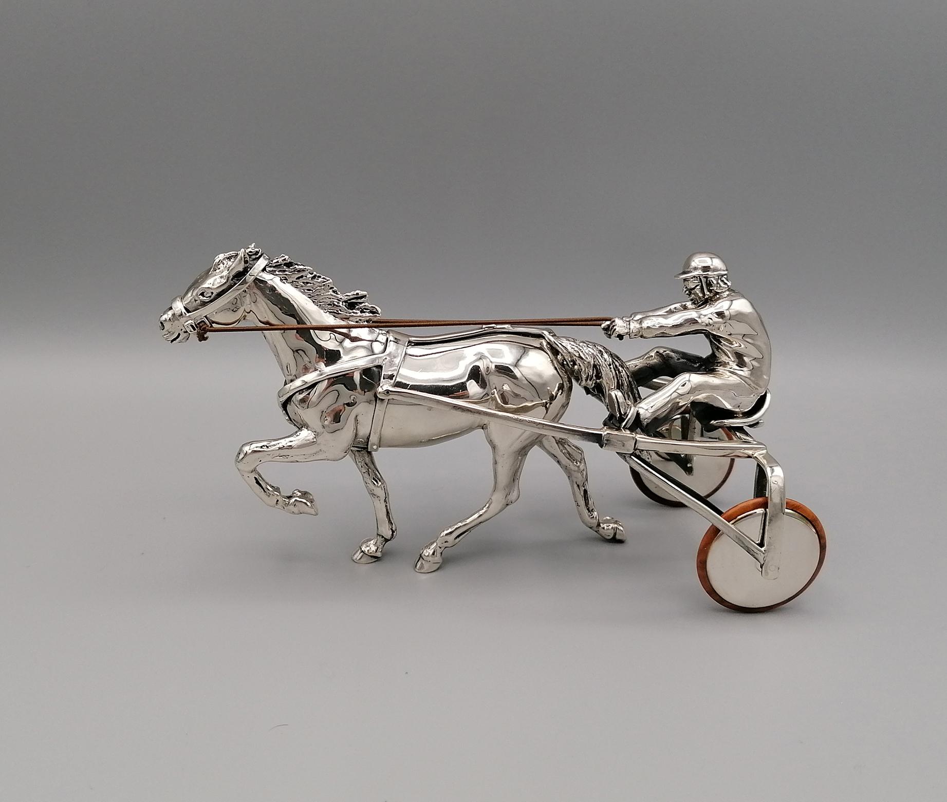 20th Century Italian Sterling Silver Sulky with Horse and Driver For Sale 1