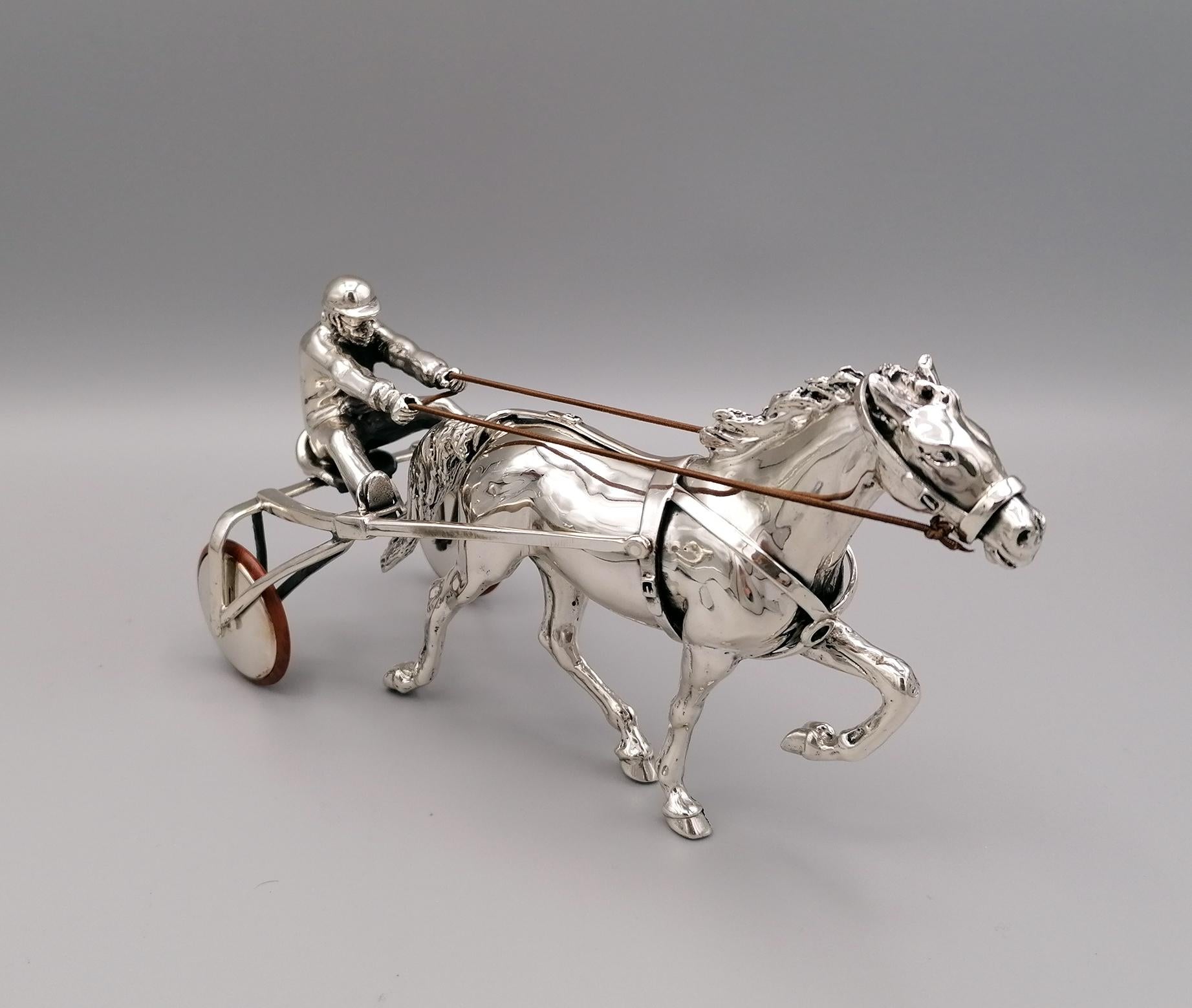 Italienisches Sterlingsilber des 20. Jahrhunderts Sulky mit Pferd und Reiter (Sonstiges) im Angebot