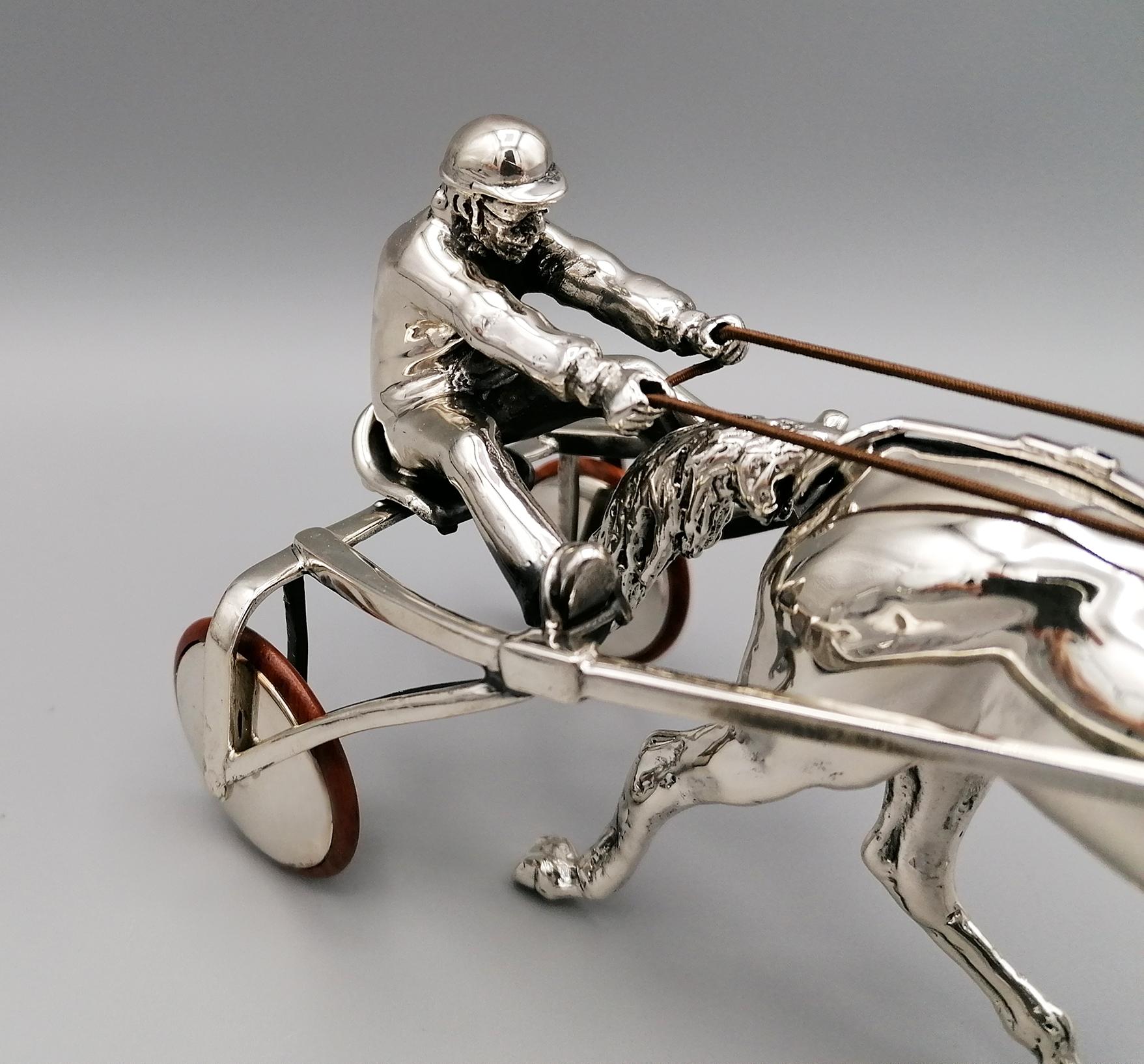 Italienisches Sterlingsilber des 20. Jahrhunderts Sulky mit Pferd und Reiter im Zustand „Hervorragend“ im Angebot in VALENZA, IT