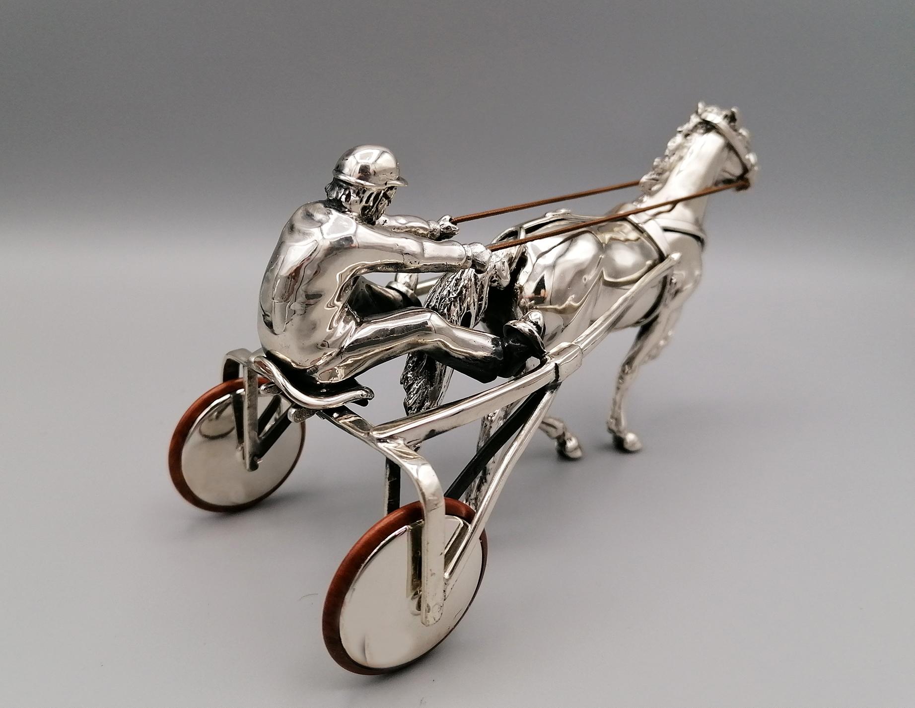 Italienisches Sterlingsilber des 20. Jahrhunderts Sulky mit Pferd und Reiter (Ende des 20. Jahrhunderts) im Angebot