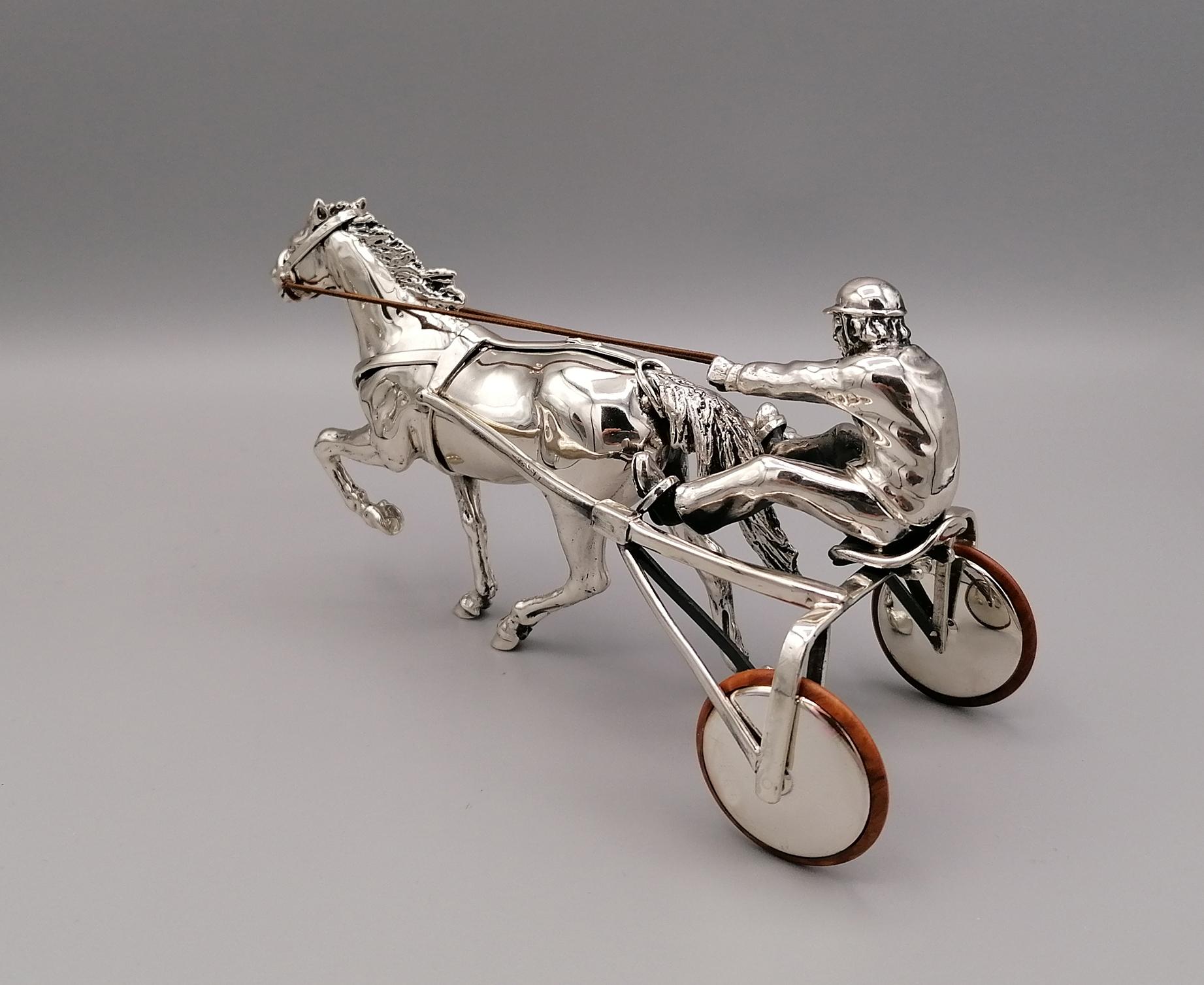 Late 20th Century 20th Century Italian Sterling Silver Sulky with Horse and Driver For Sale