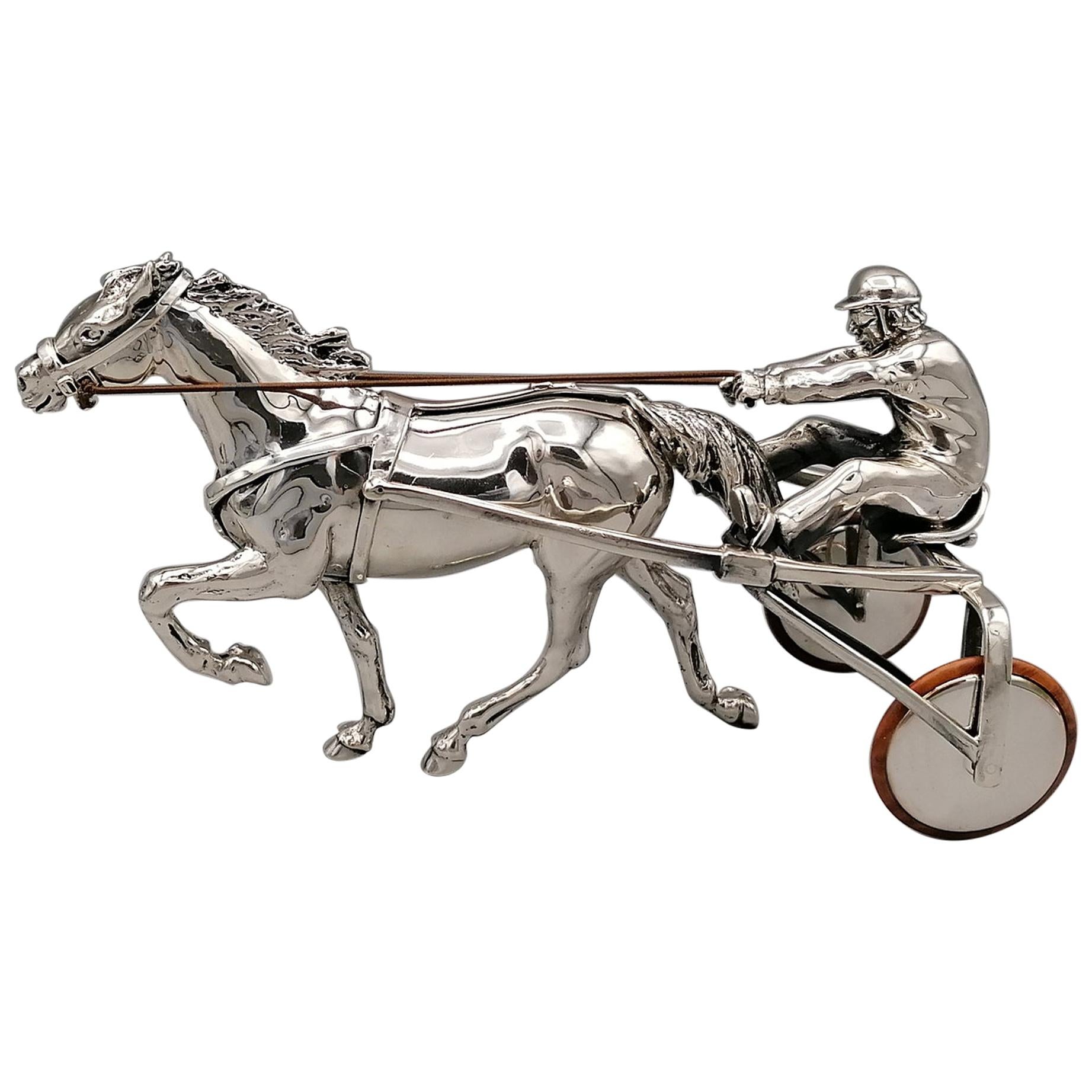 20th Century Italian Sterling Silver Sulky with Horse and Driver For Sale