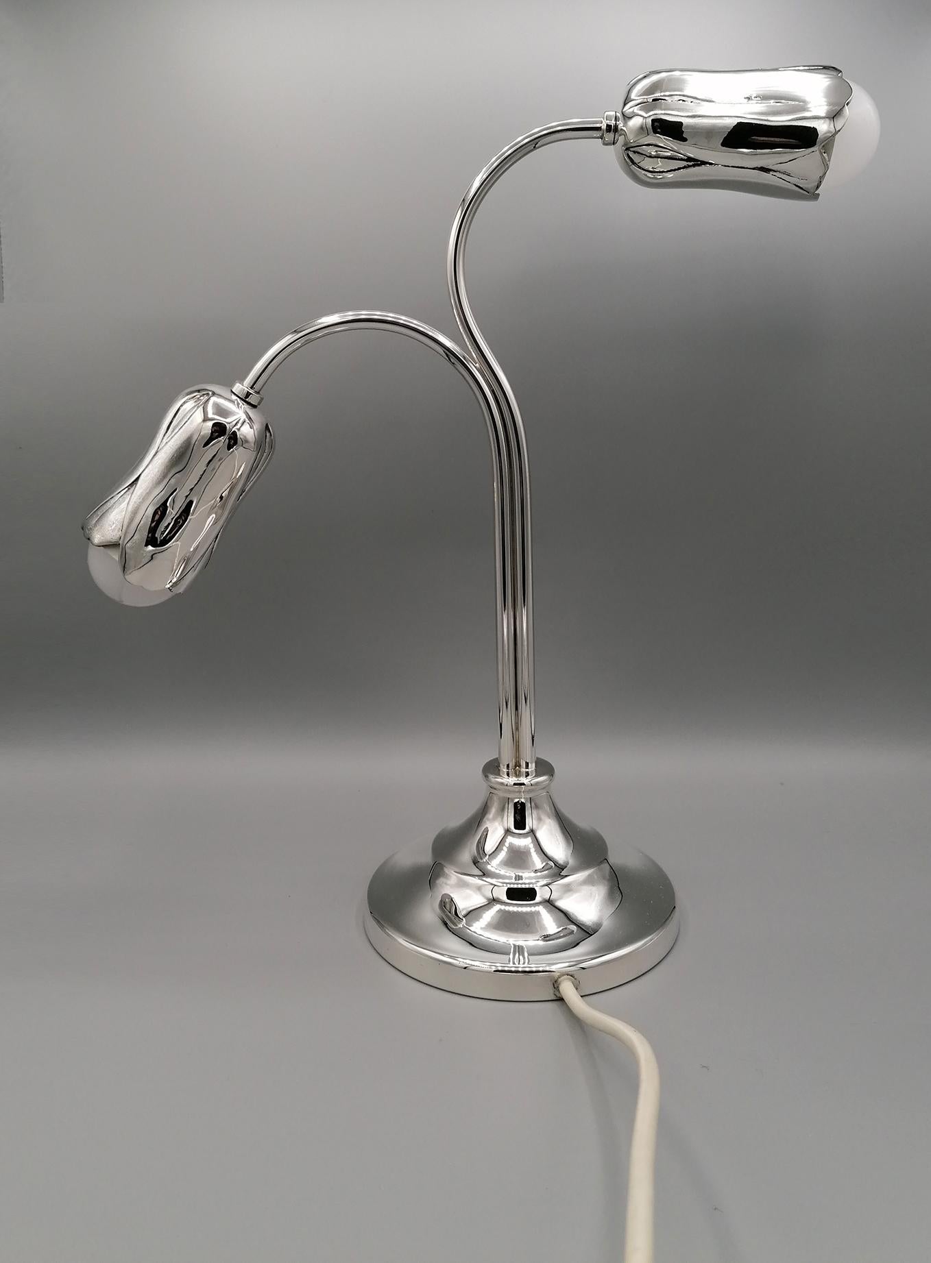 20th Century Italian Sterling Silver Table Lamp In Excellent Condition For Sale In VALENZA, IT
