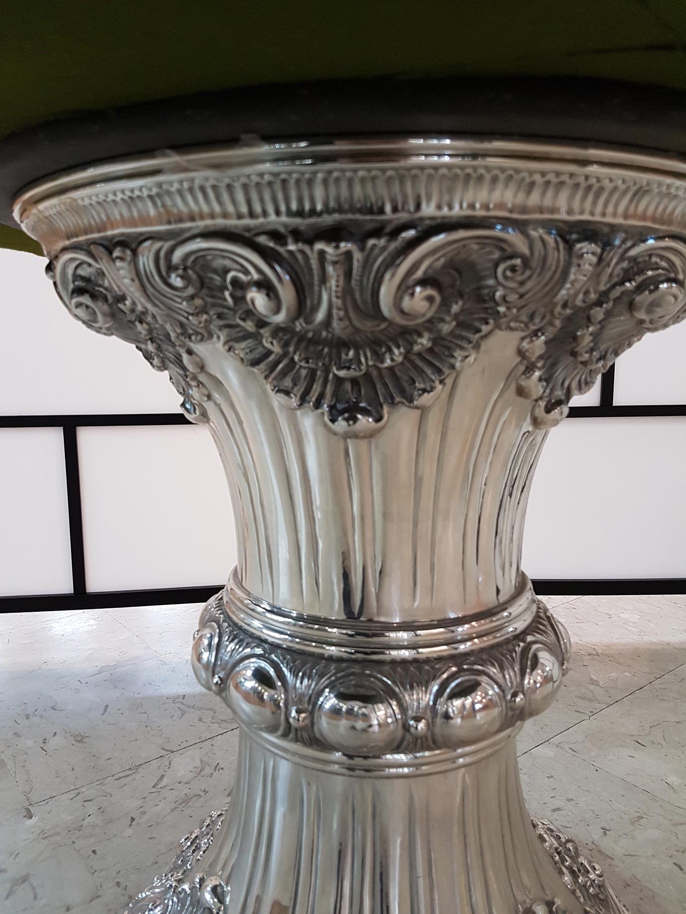 Hand-Crafted 20th Century Italian Sterling Silver Table with Silver Vase and Matching Dish For Sale