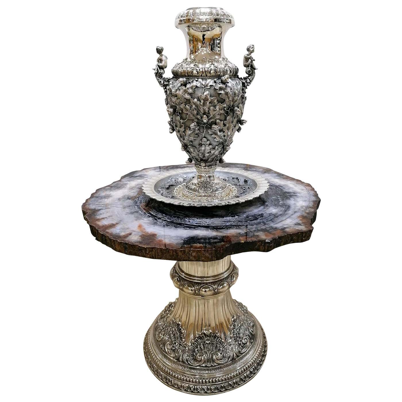 20th Century Italian Sterling Silver Table with Silver Vase and ...