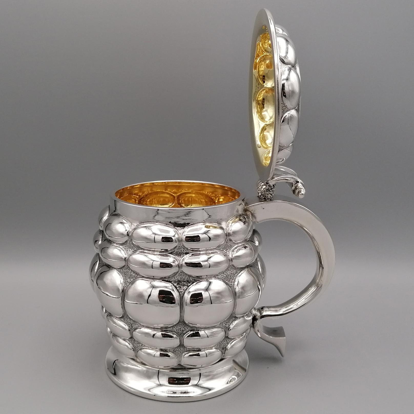 Embossed 20th Century Italian Sterling Silver Tankard For Sale