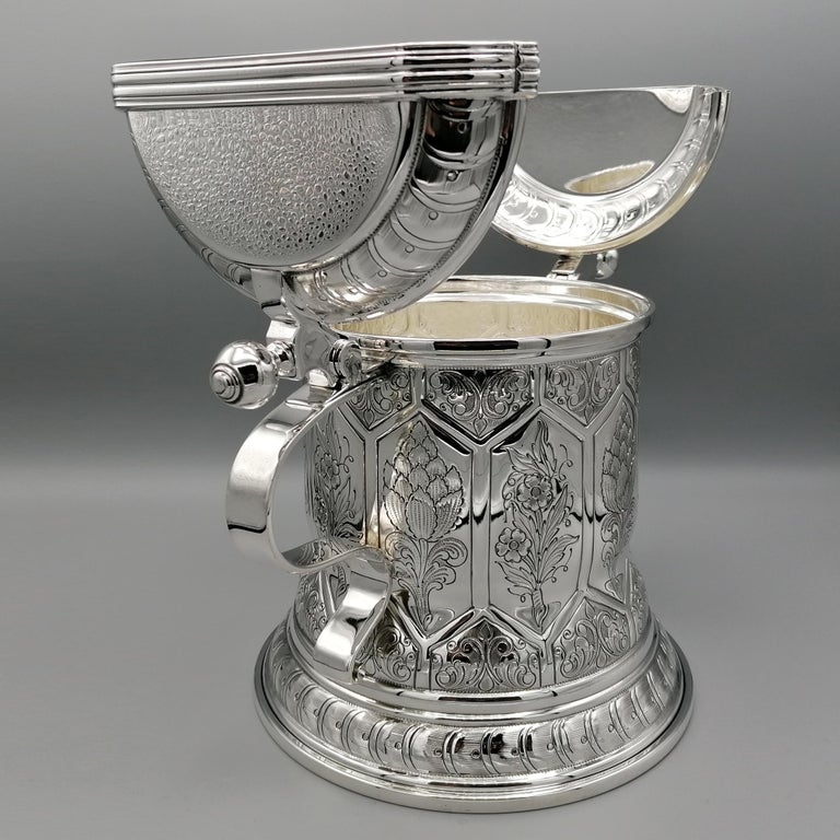 20th century Italian Sterling Silver Tankard german revival. Made in Italy For Sale 4