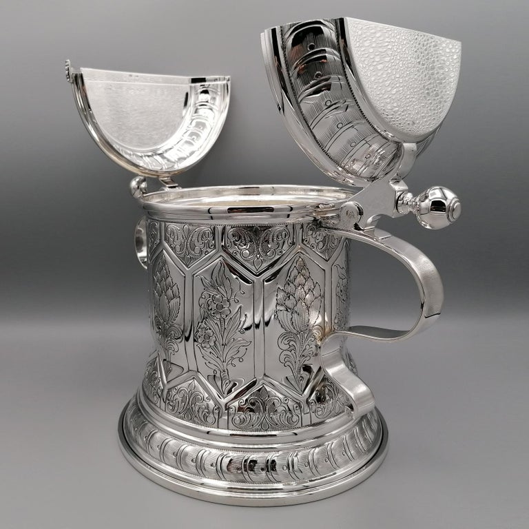 20th century Italian Sterling Silver Tankard german revival. Made in Italy For Sale 7
