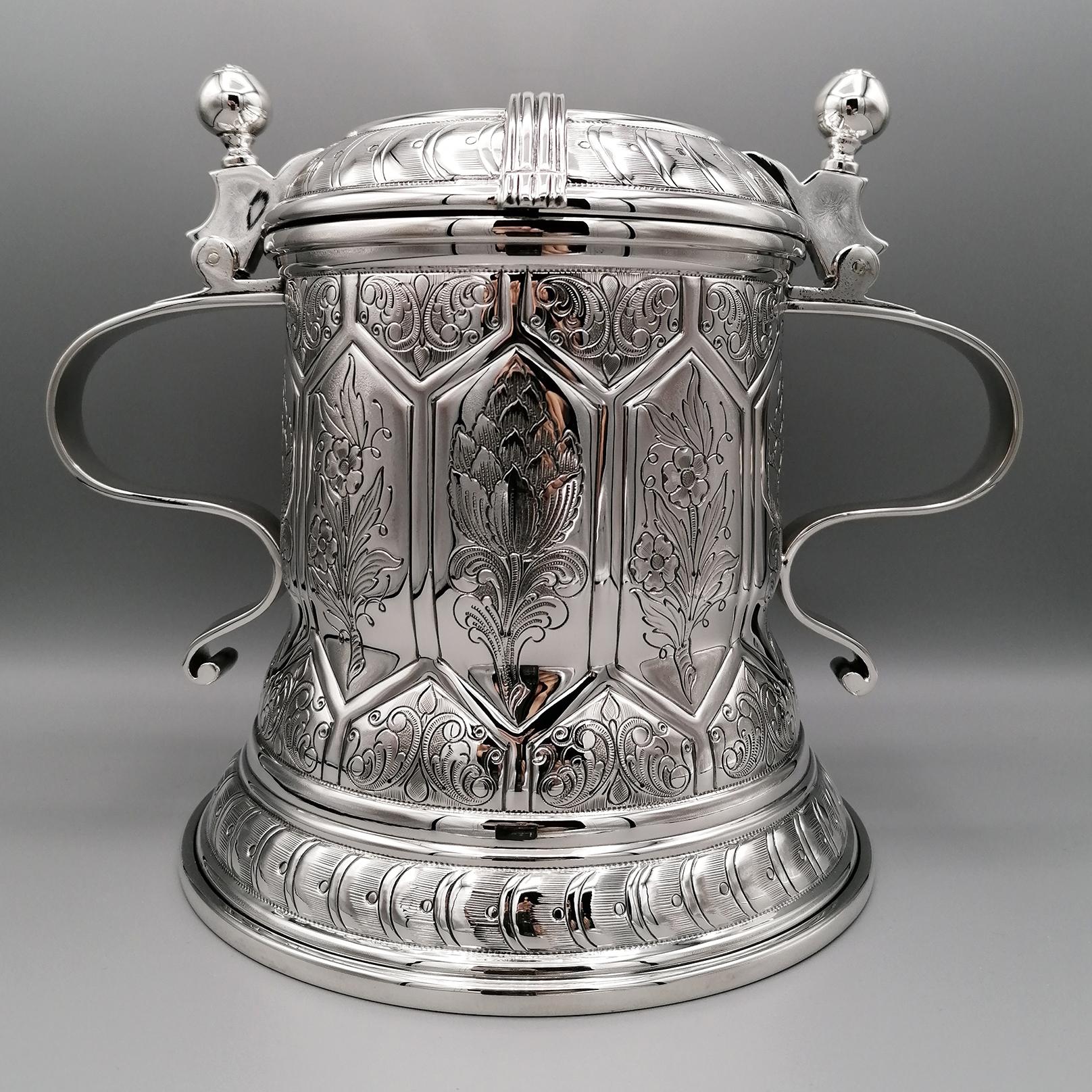 Hand-Crafted 20th century Italian Sterling Silver Tankard german revival. Made in Italy For Sale