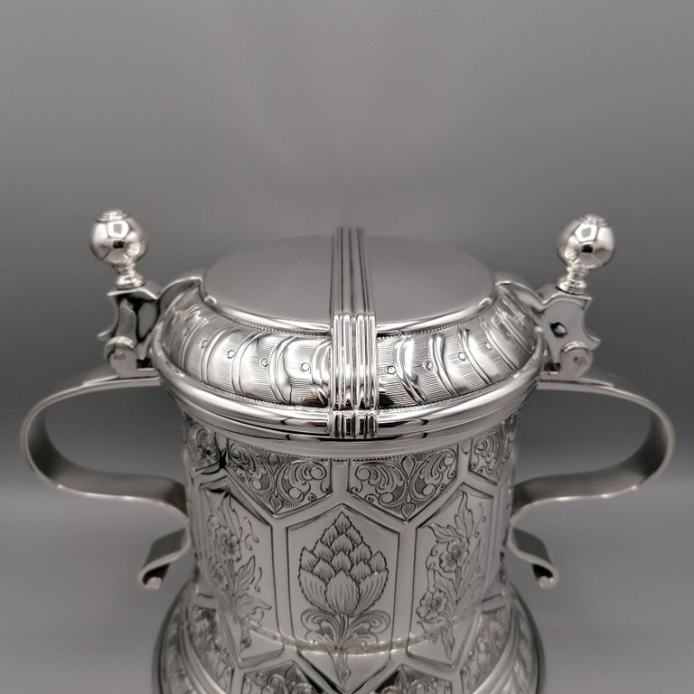 20th century Italian Sterling Silver Tankard german revival. Made in Italy In Excellent Condition For Sale In VALENZA, IT