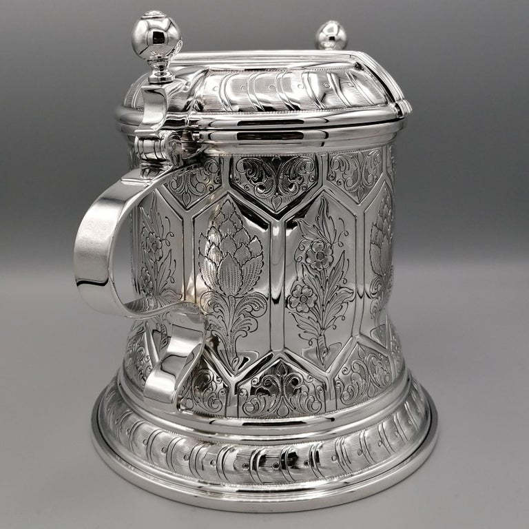 20th Century 20th century Italian Sterling Silver Tankard german revival. Made in Italy For Sale