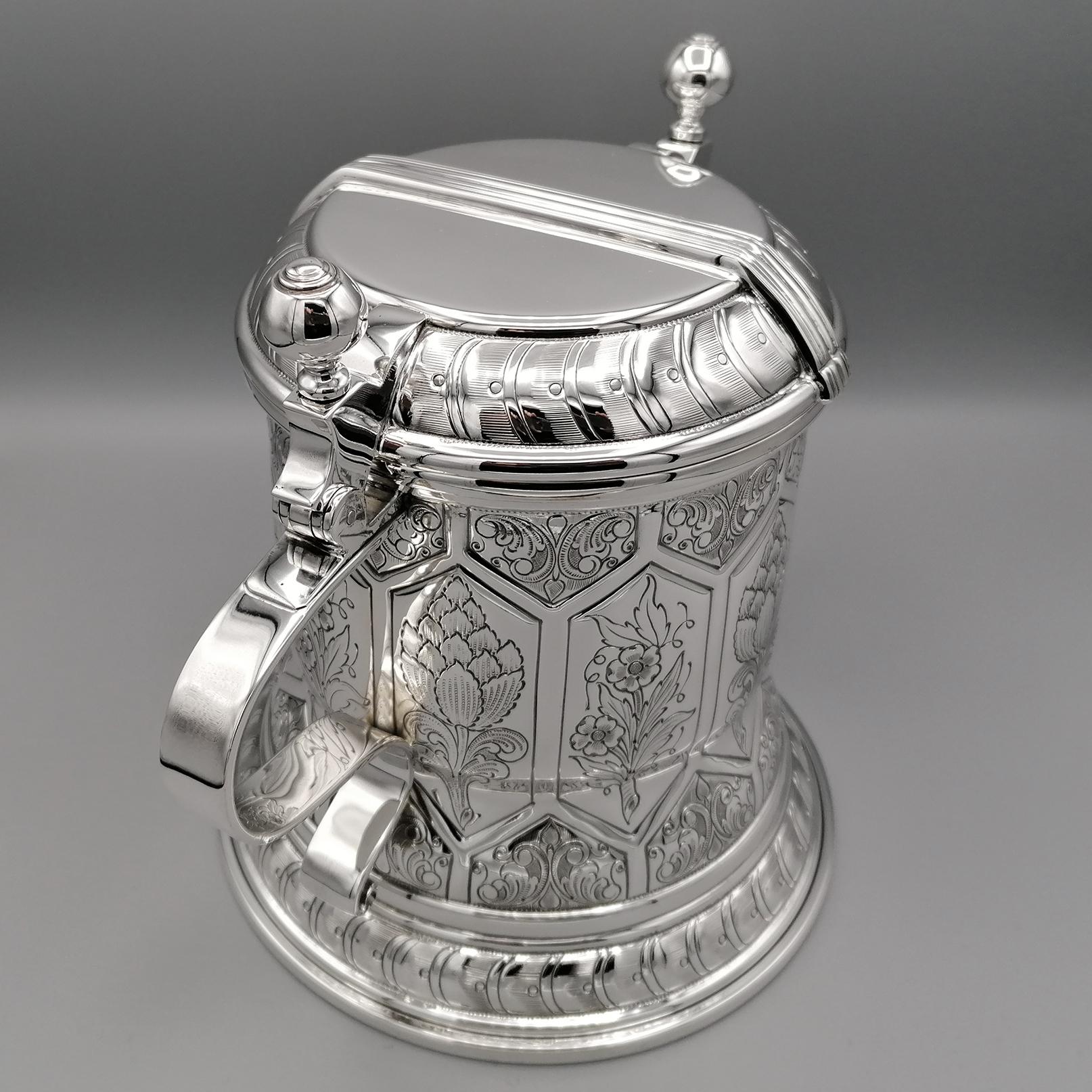 20th century Italian Sterling Silver Tankard german revival. Made in Italy For Sale 1