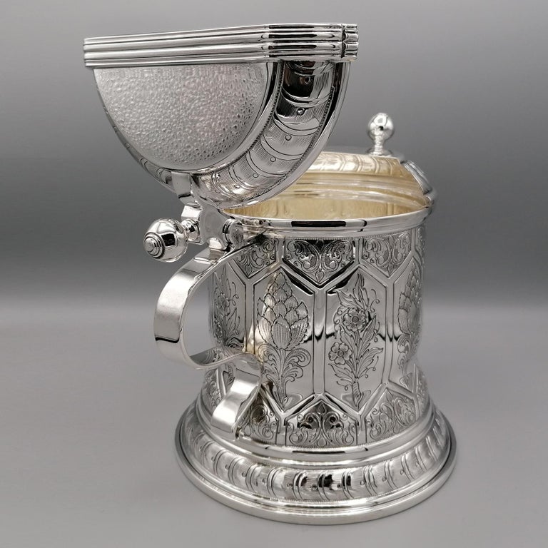 20th century Italian Sterling Silver Tankard german revival. Made in Italy For Sale 2