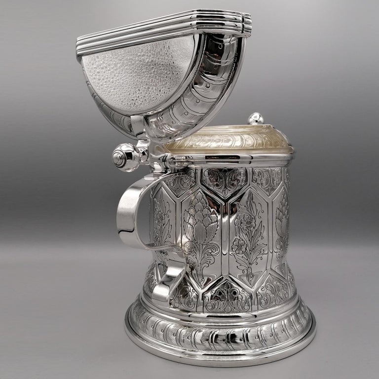 20th century Italian Sterling Silver Tankard german revival. Made in Italy For Sale 3
