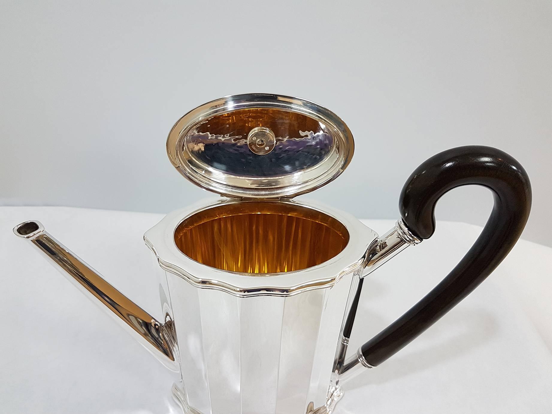 20th Century Italian Sterling Silver Tea Coffee Set Plus Tray Woodden Handles 4