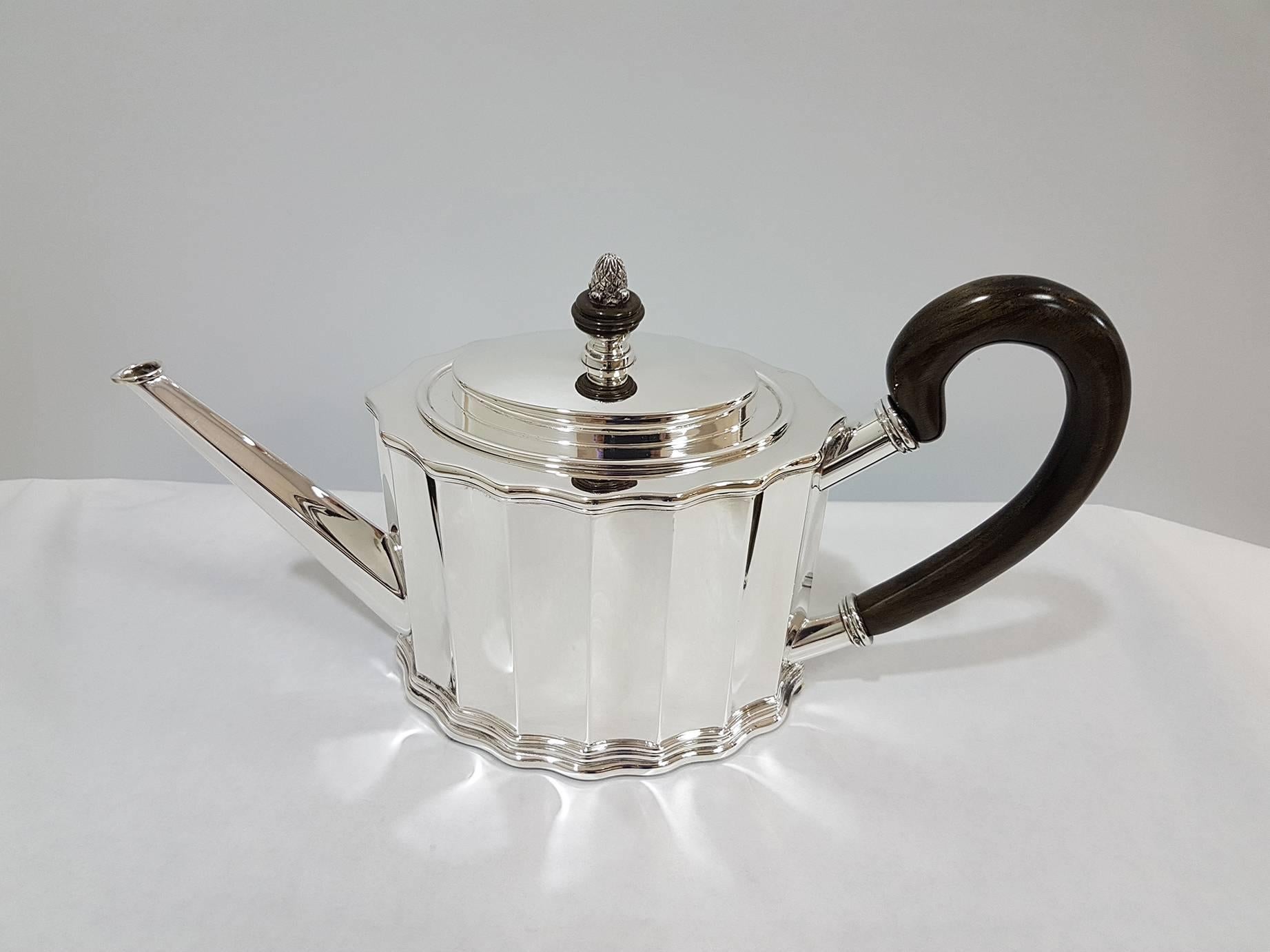 20th Century Italian Sterling Silver Tea Coffee Set Plus Tray Woodden Handles 6