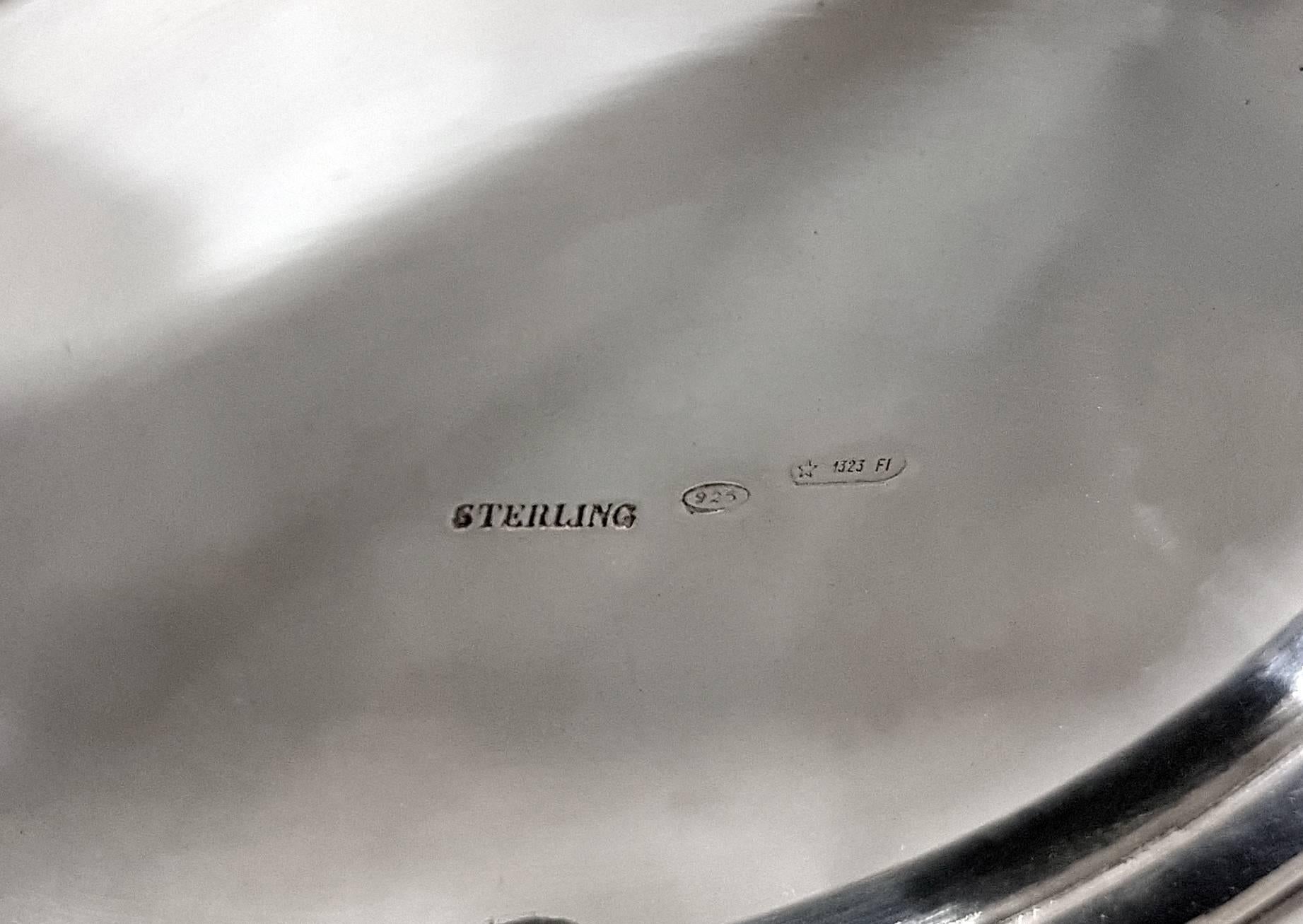 Service à café et thé en argent sterling italien du 20ème siècle plus plateau avec poignées en bois 8