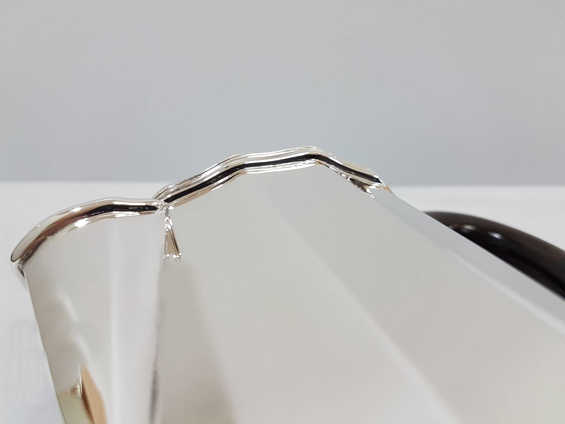 Service à café et thé en argent sterling italien du 20ème siècle plus plateau avec poignées en bois 12
