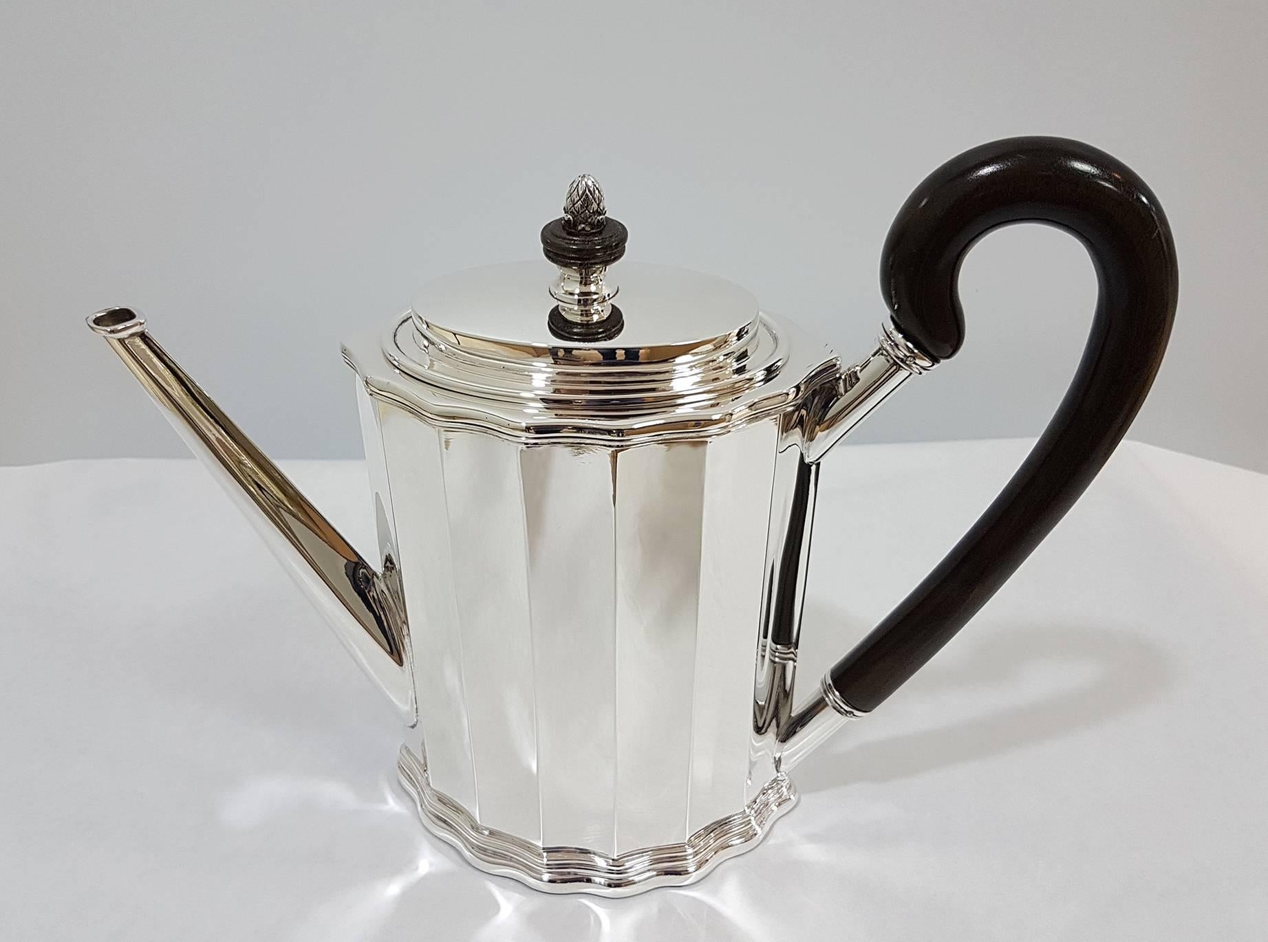 20th Century Italian Sterling Silver Tea Coffee Set Plus Tray Woodden Handles 3