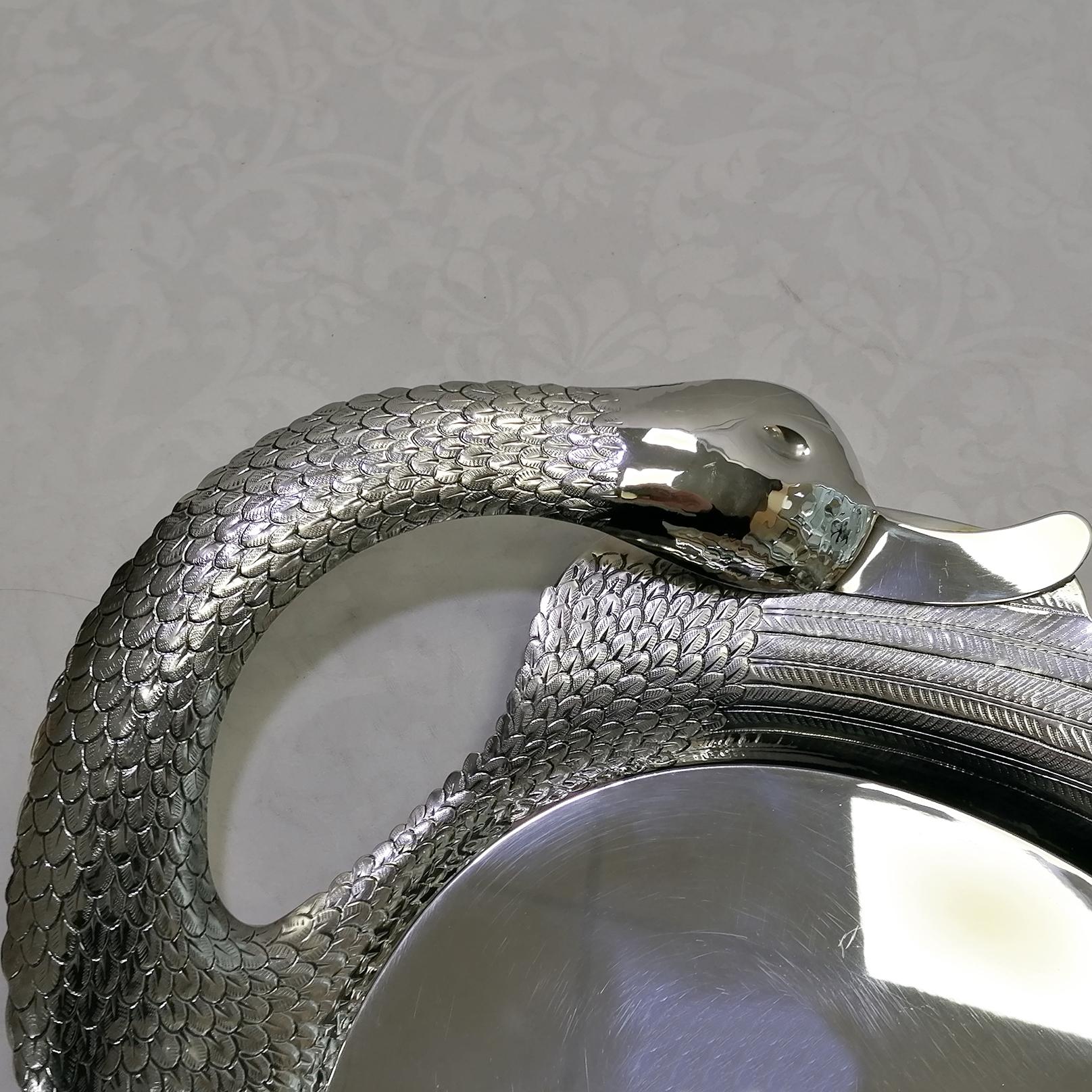 20th Century Italian Sterling Silver Tray in a Swan Shape For Sale 5