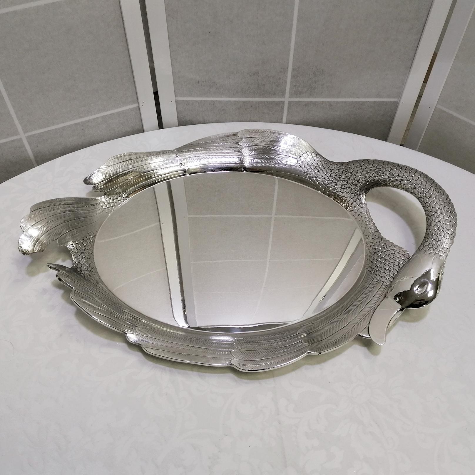 20th Century Italian Sterling Silver Tray in a Swan Shape For Sale 8