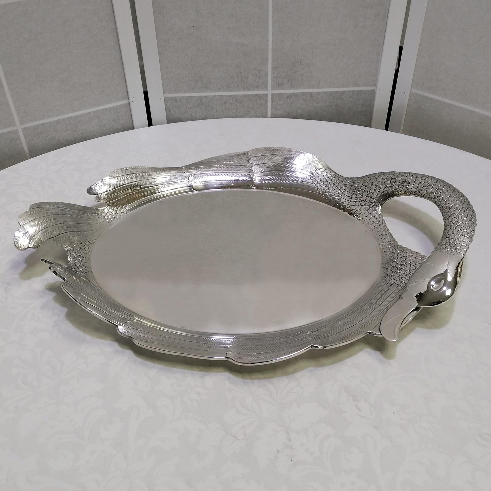 20th Century Italian Sterling Silver Tray in a Swan Shape For Sale 13