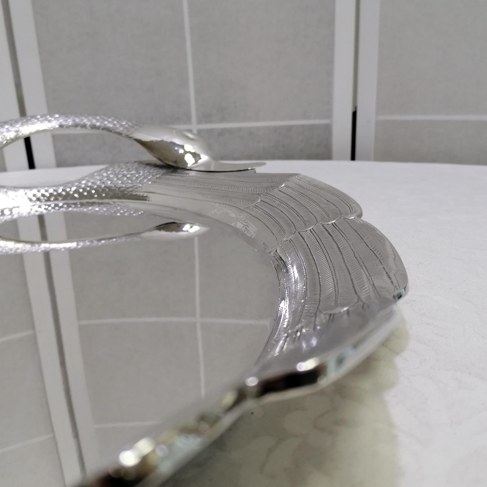 Contemporary 20th Century Italian Sterling Silver Tray in a Swan Shape For Sale