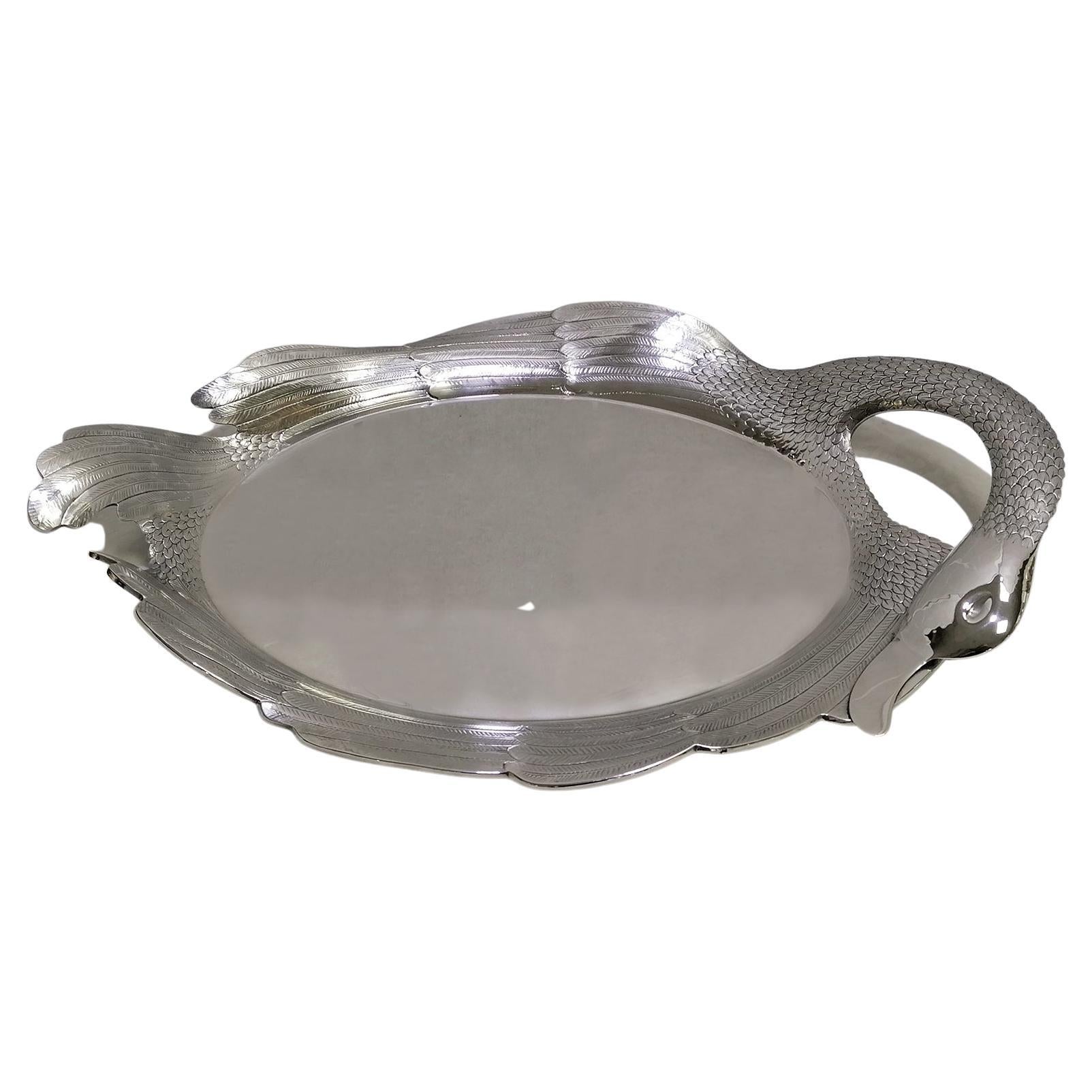 20th Century Italian Sterling Silver Tray in a Swan Shape