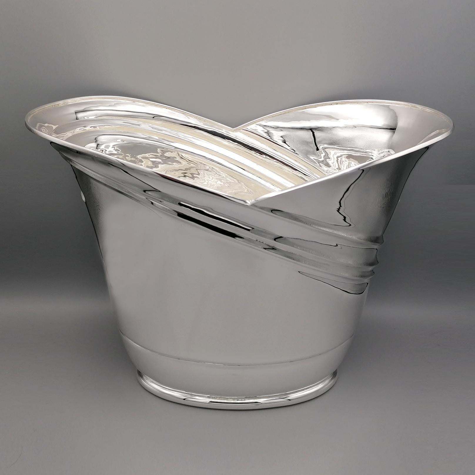 Embossed 20th Century Italian Sterling Silver Two Bottles Champagne Bucket