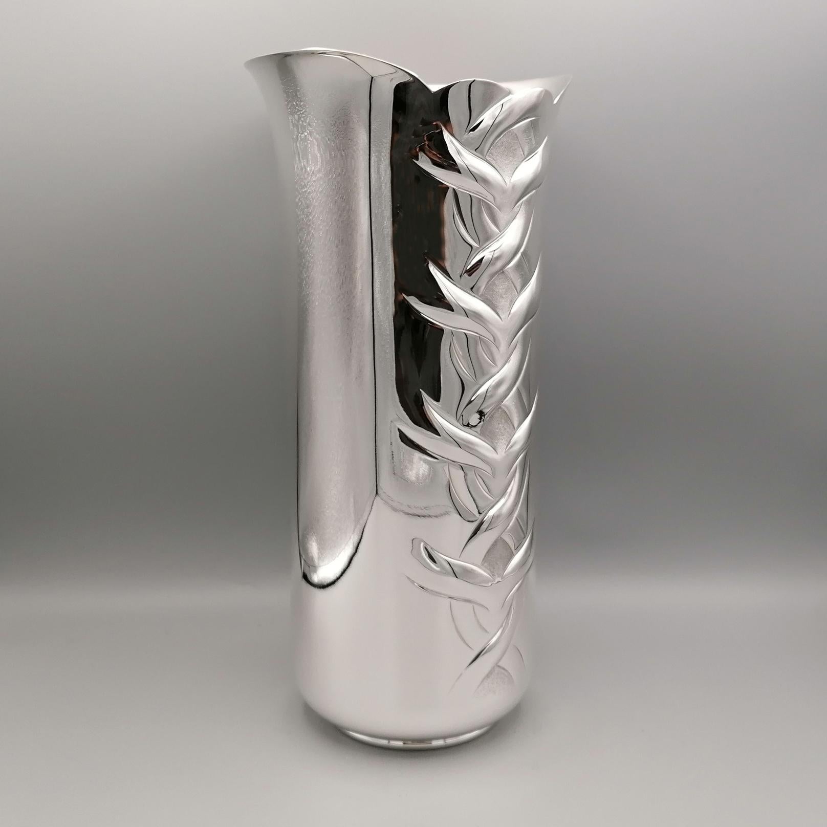 Embossed 20th Century Italian Sterling Silver Vase For Sale