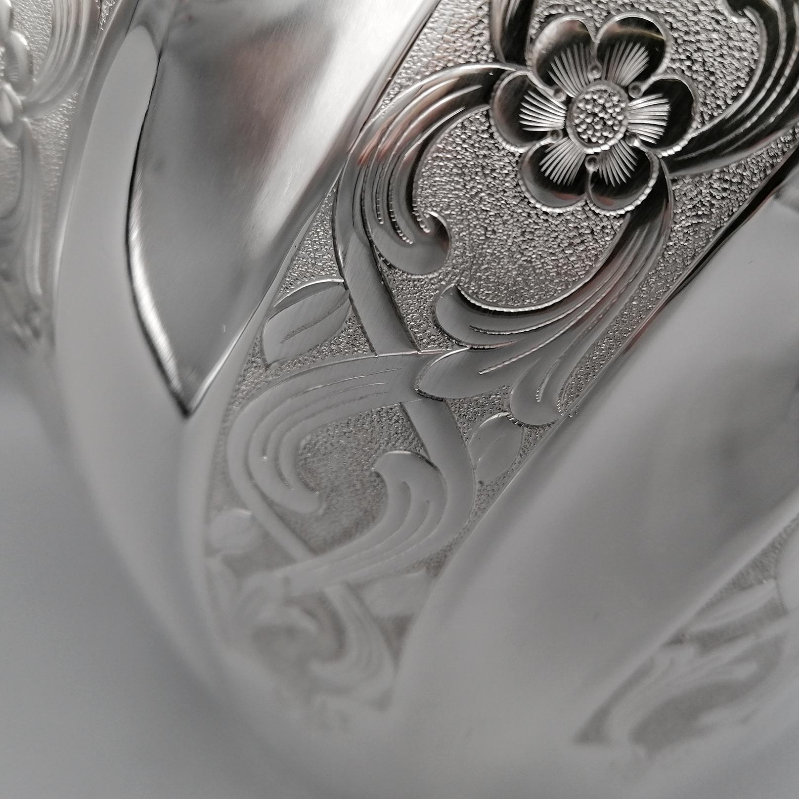 Embossed 20th Century Italian Sterling Silver Vase For Sale