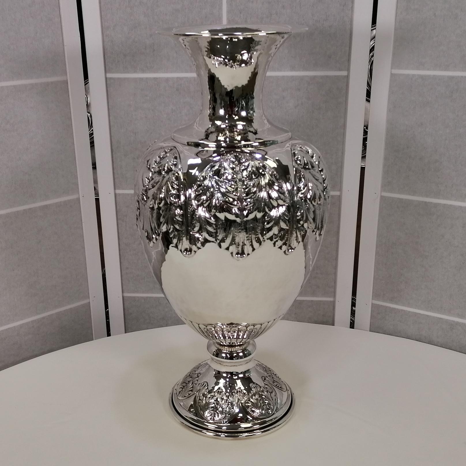 Engraved 20th Century Italian Sterling Silver vase For Sale